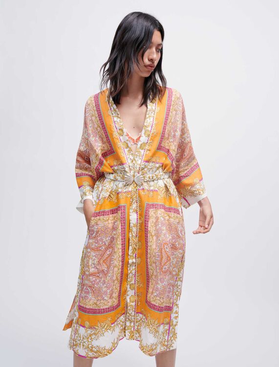 Kimono en lin imprimé foulard - Chandails & Cardigans - MAJE