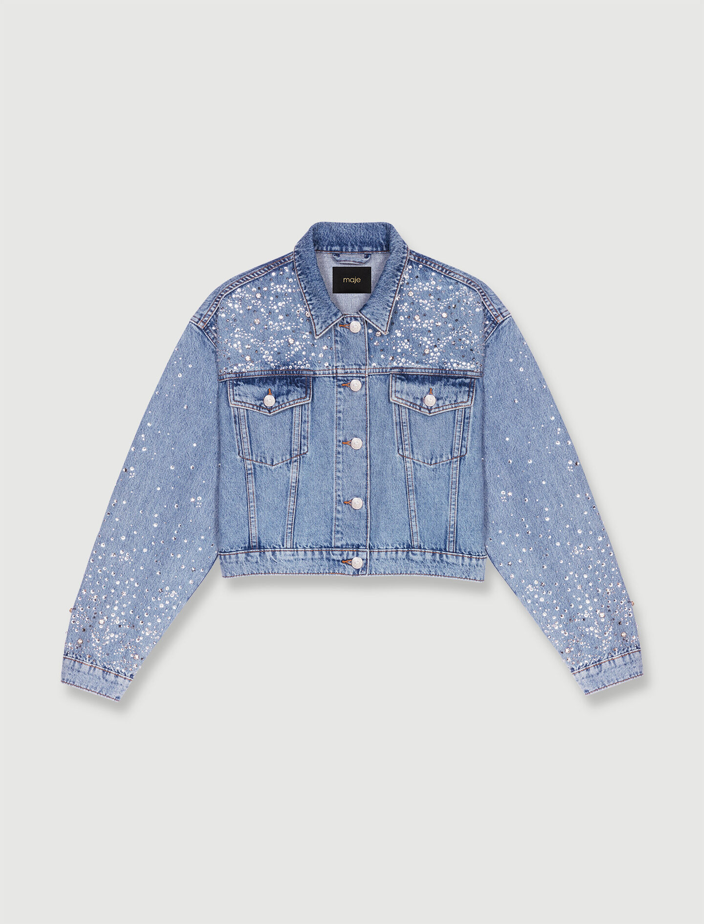 Denim Jacket With Sequin Sleeves and Unicorn Patch - PuppetBox