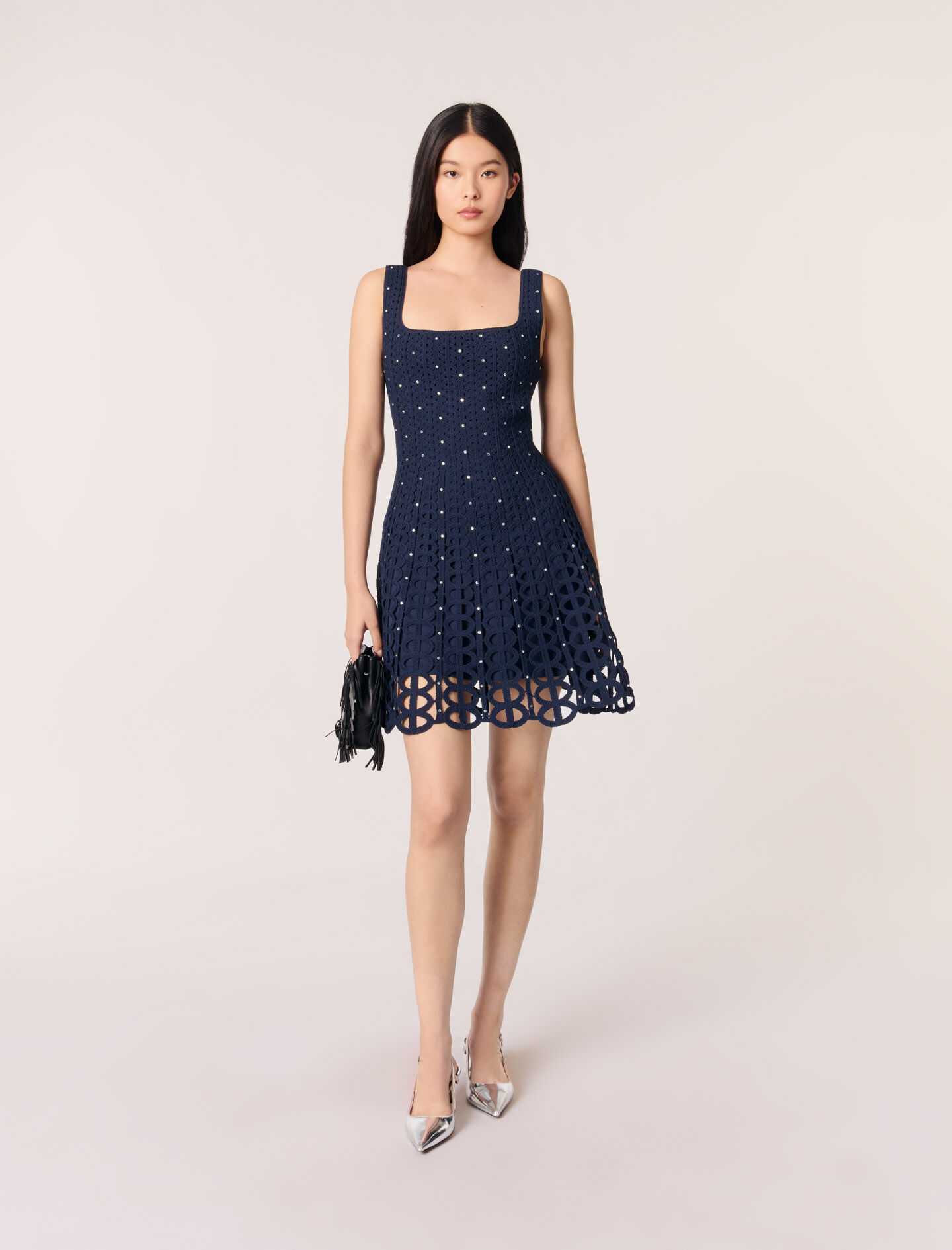 Rhinestone crochet mini dress Blue For Women | Maje