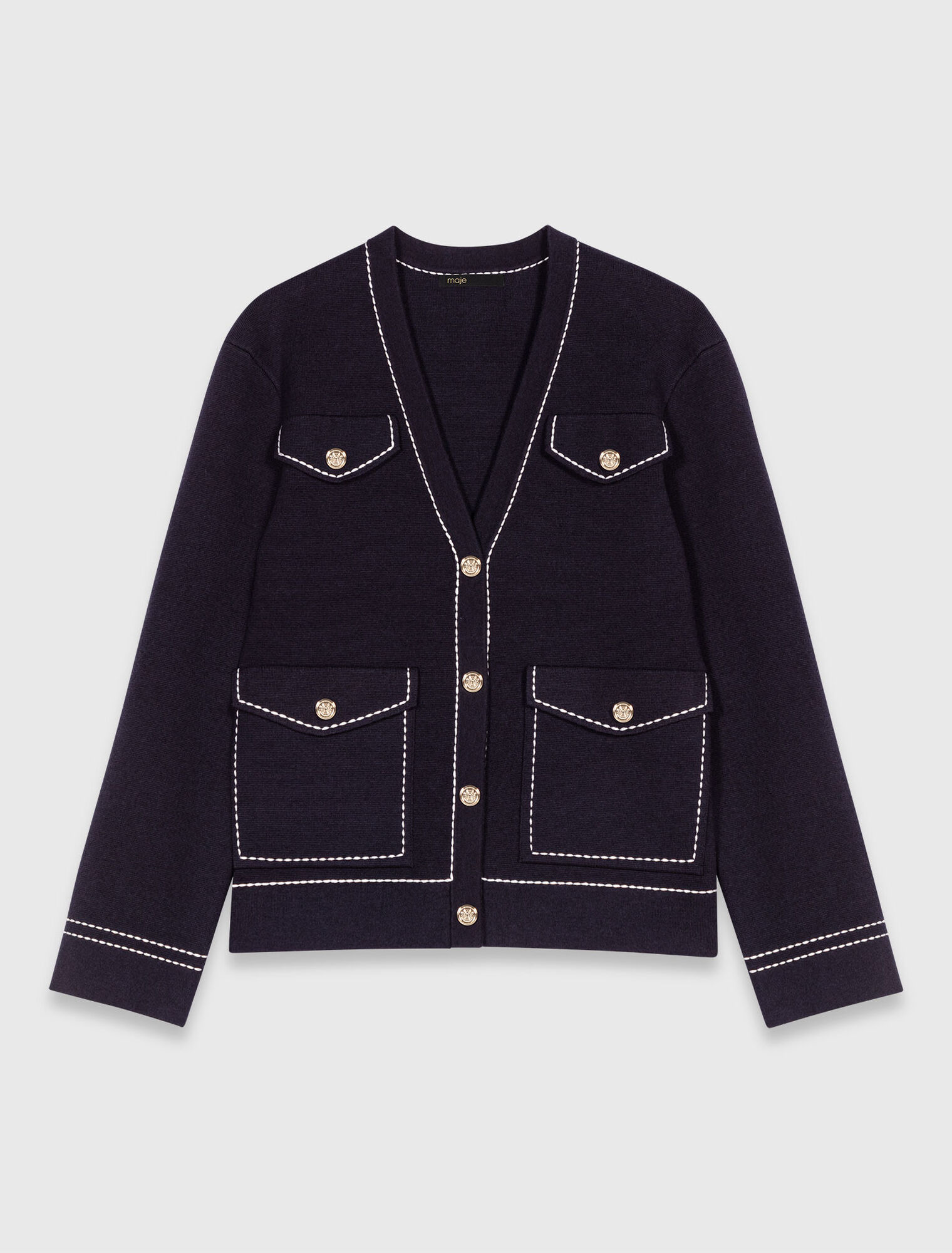 Cardigan long en maille surpiquée
