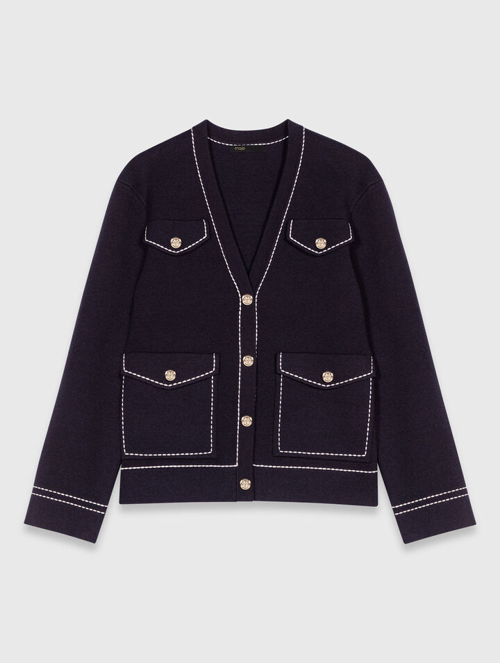 Cardigan long en maille surpiquée