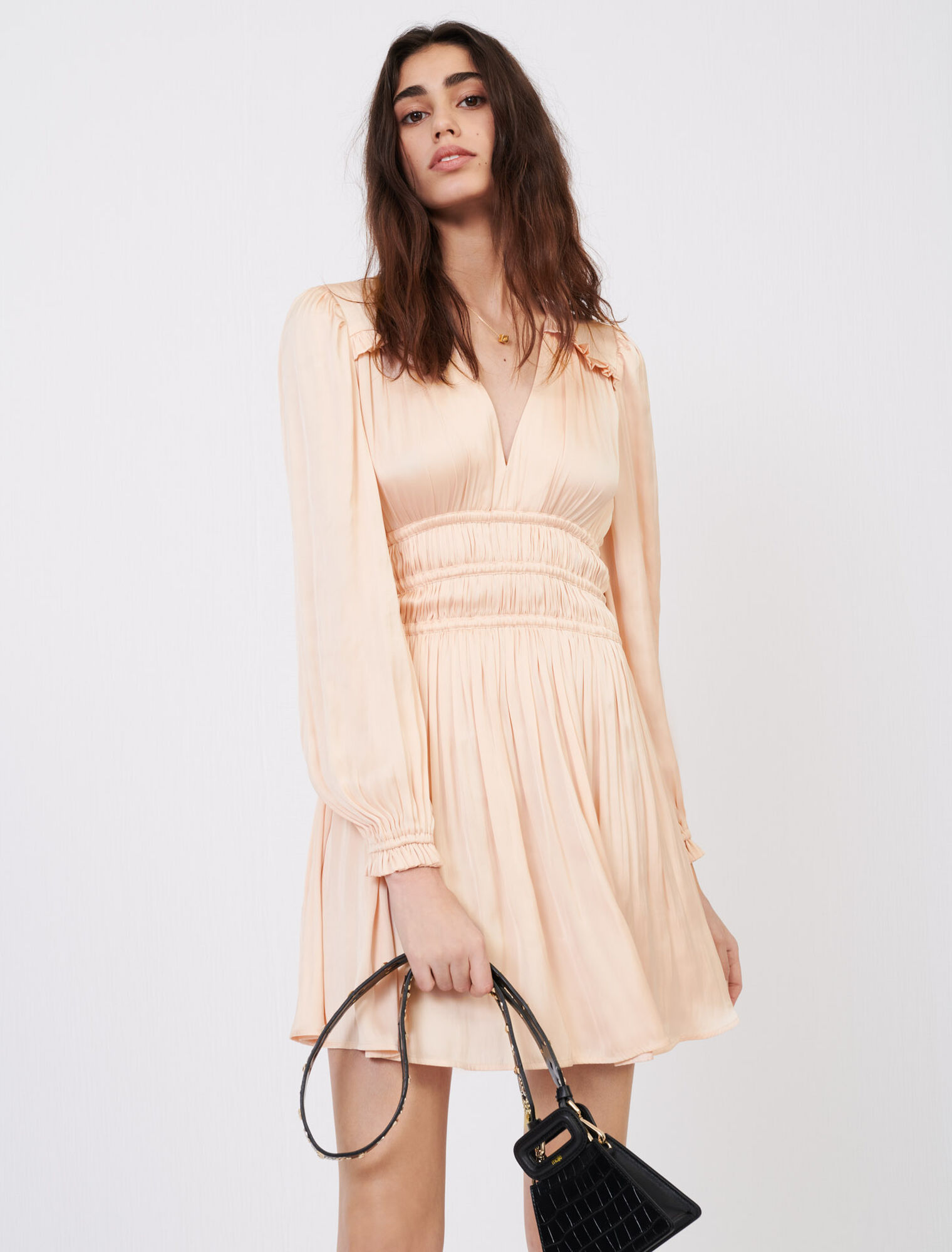 Short satin dress with ruffles 