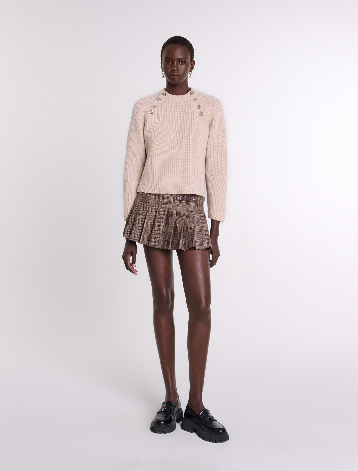 Pull cotele en laine beige pour femme Maje