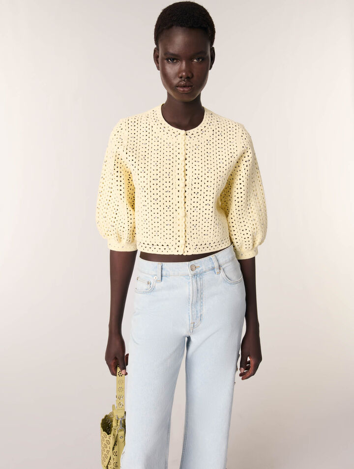 Cardigan court en crochet strassé