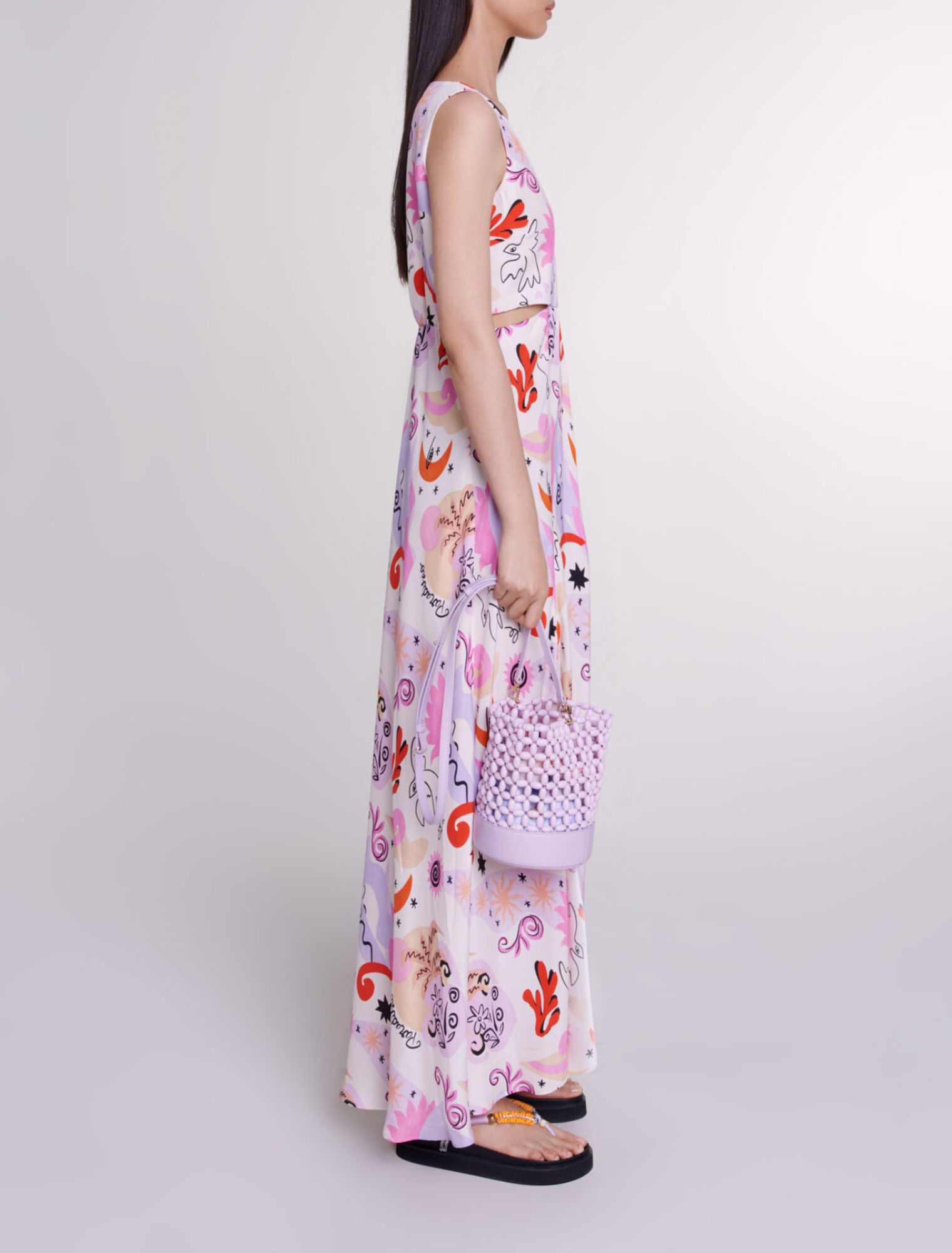 Robe longue ajourée en soie