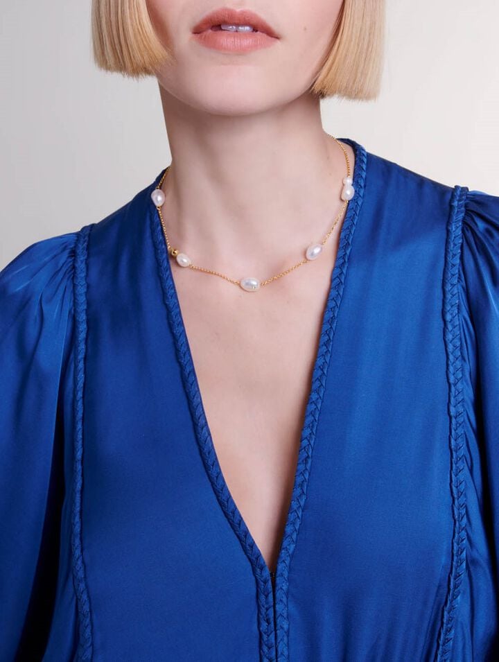 Collier doré chaîne et perles