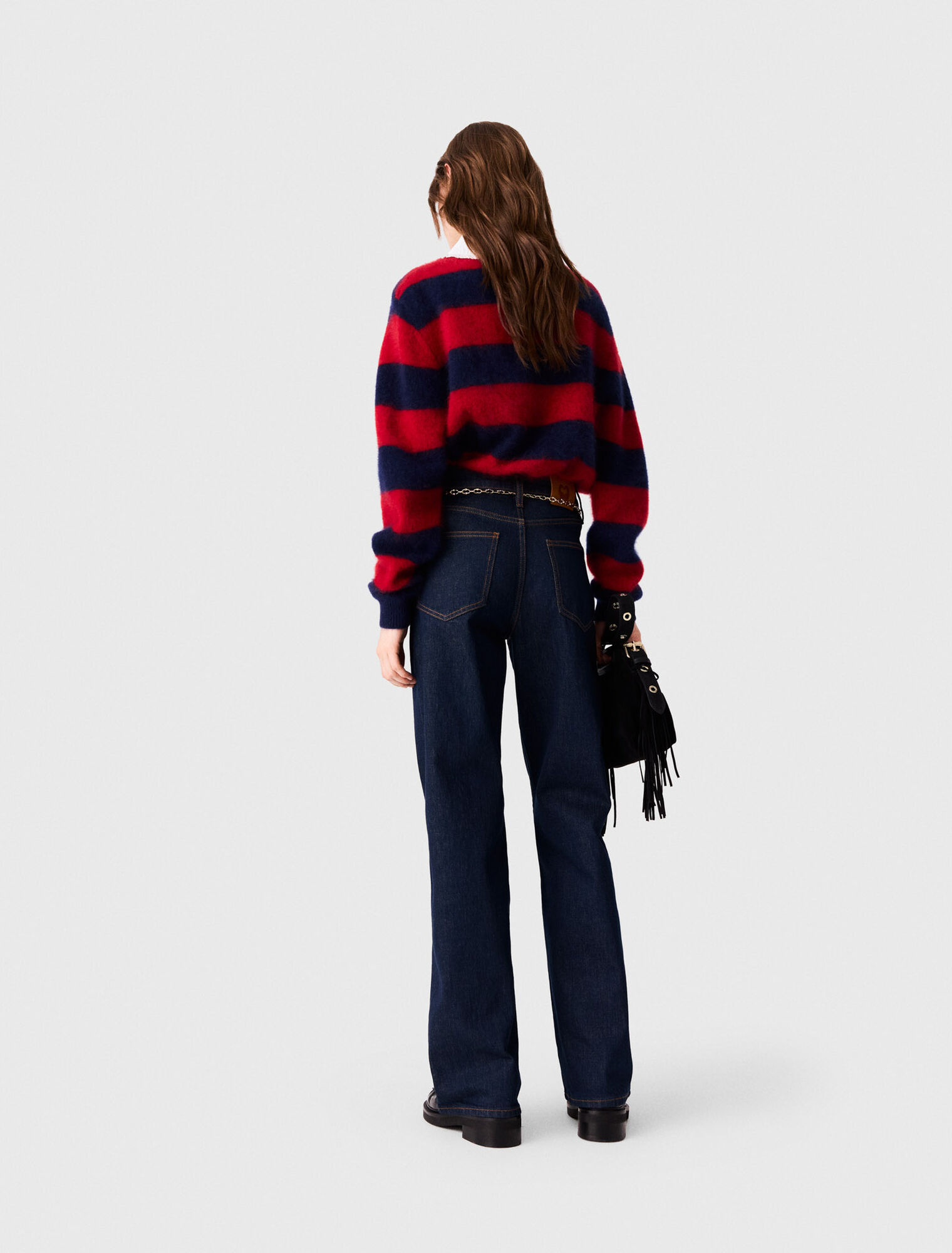 Wide-leg jeans with chain-link belt