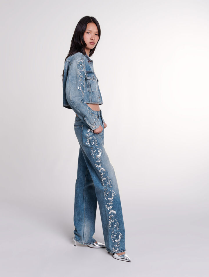 Blouson en denim brod&eacute; 