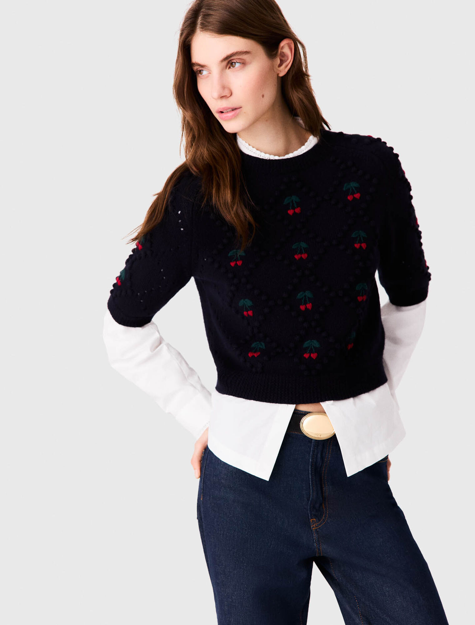 Sweater with embroidered cherries