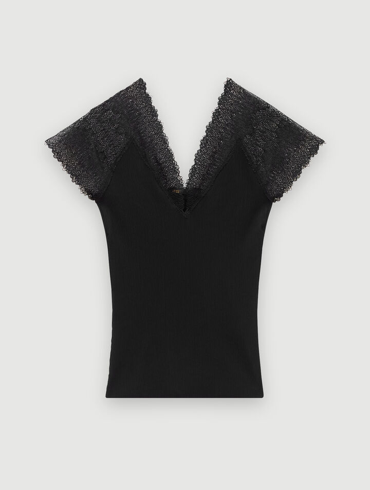 Top en jersey incrusté de dentelle