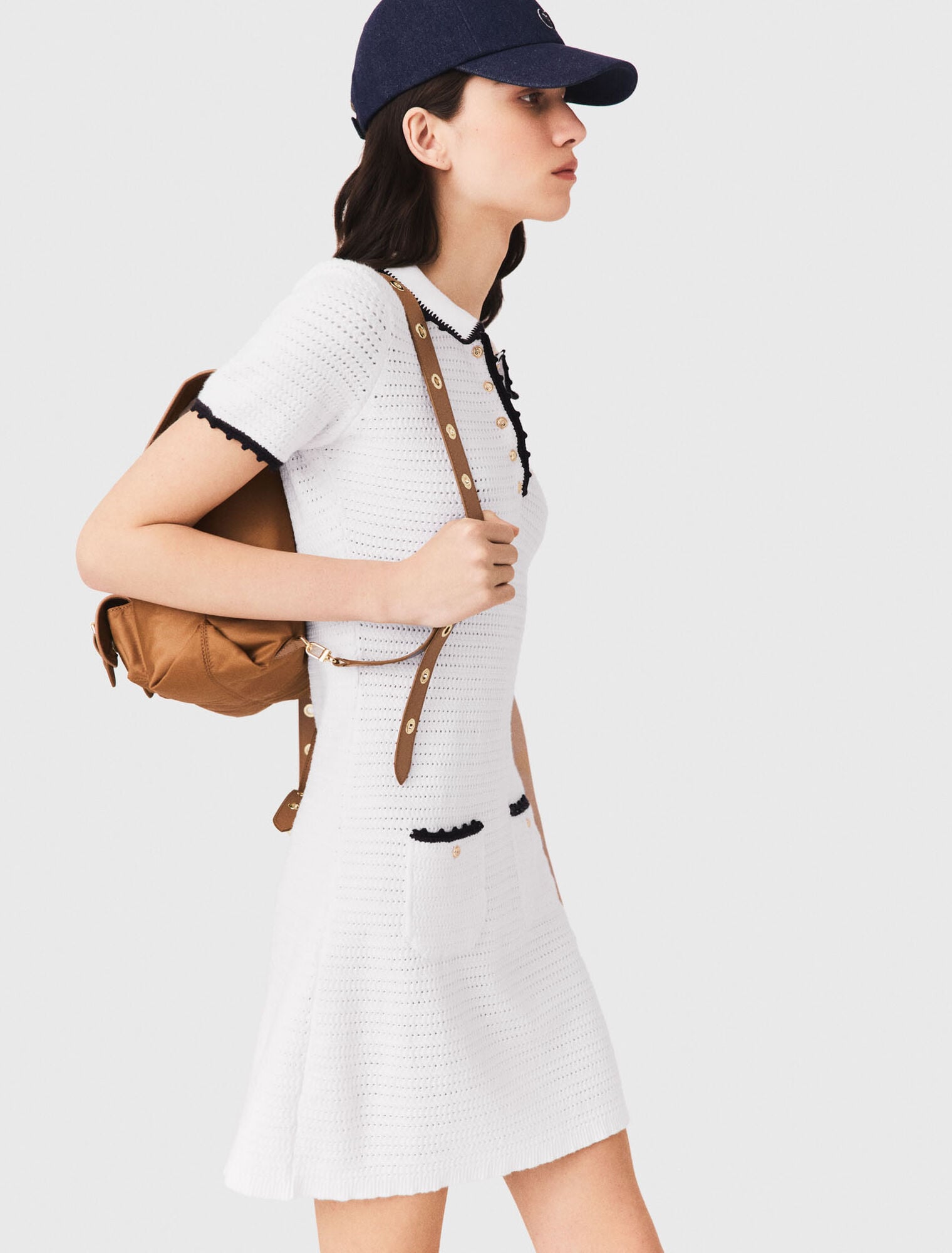 Knit polo dress with crochet