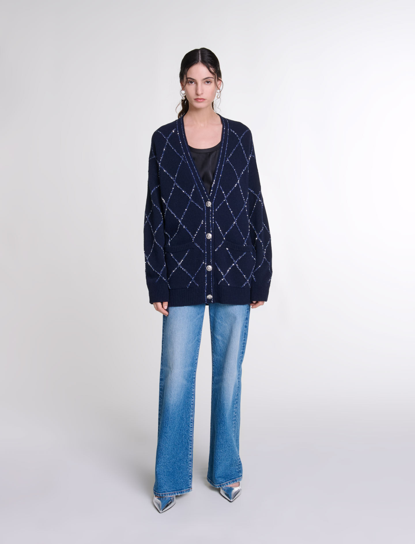 Blue wool cardigan clearance