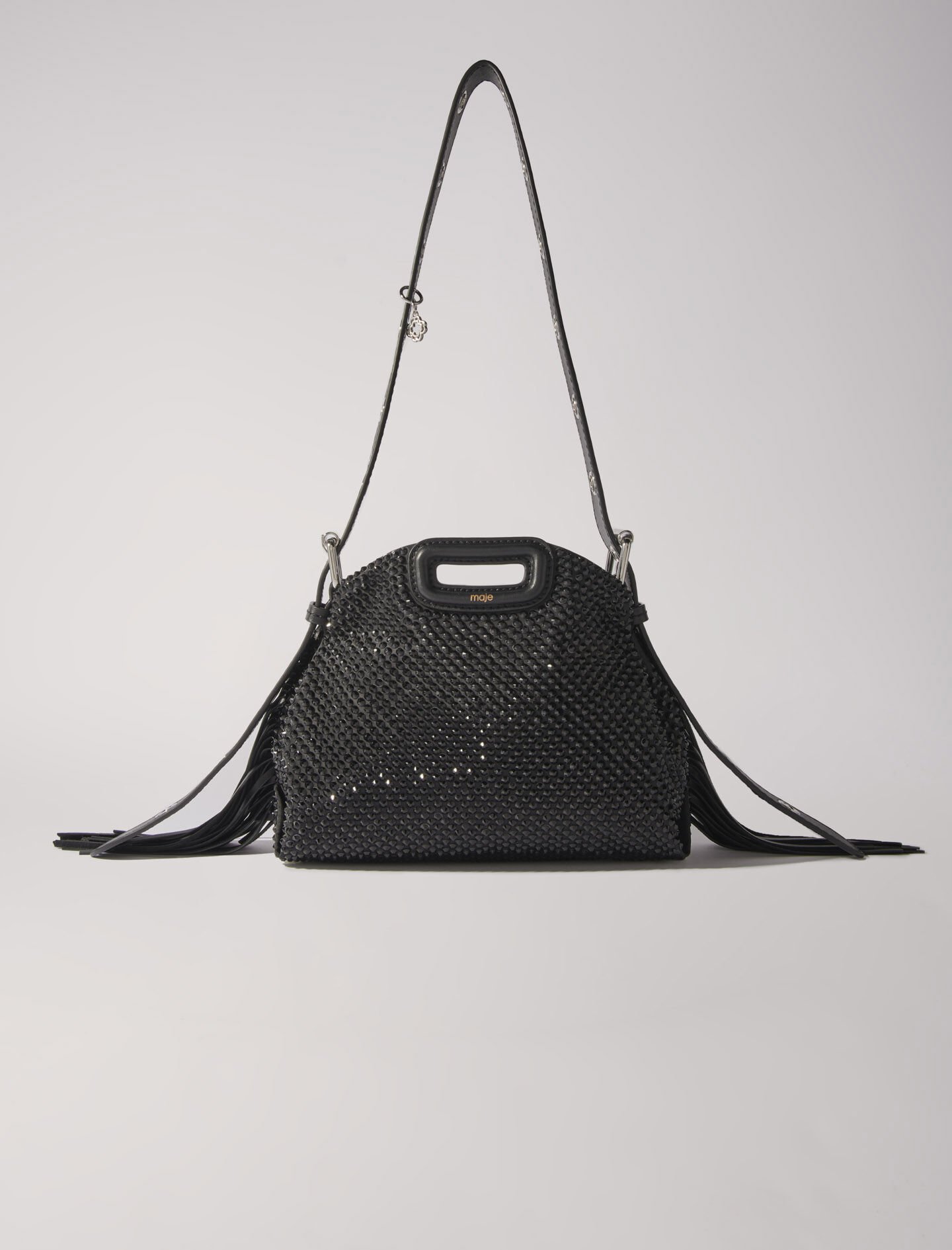 Crackle leather mini Miss M bag Black Gray For Women Maje