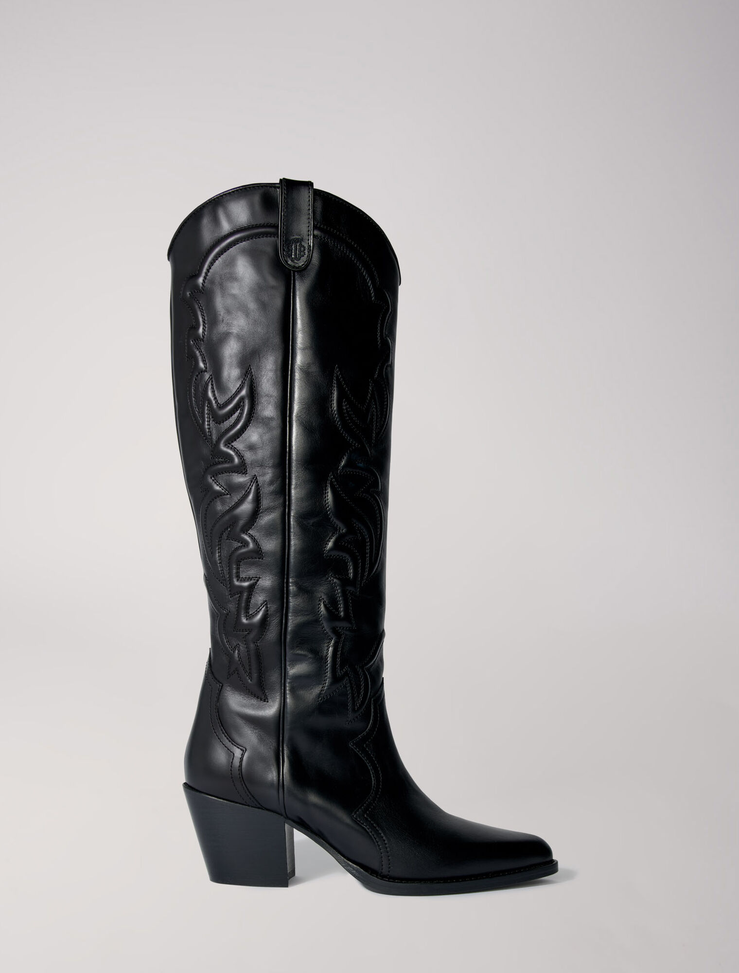 Bottes santiags en cuir lisse brodé