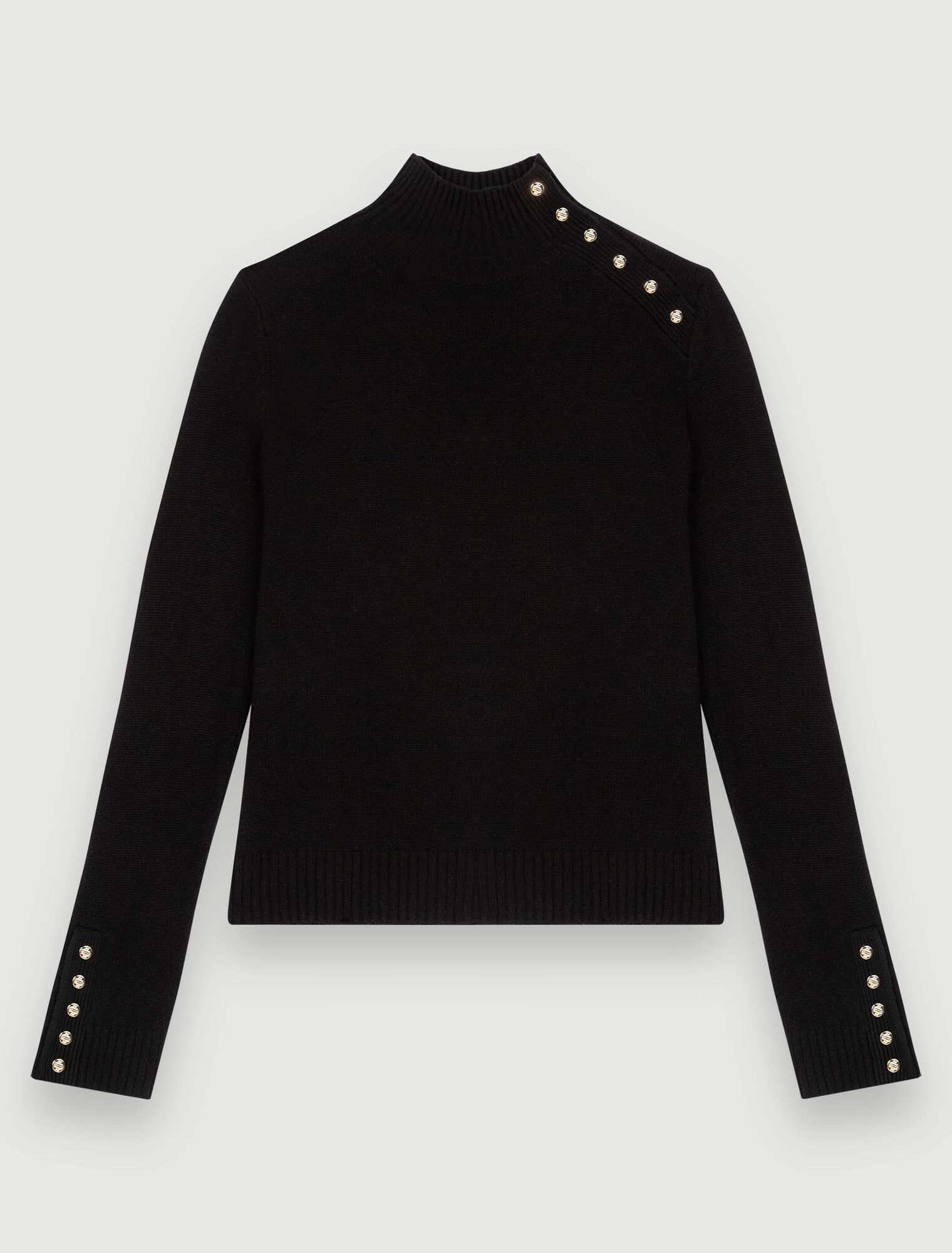 Cashmere sweater with gold snap buttons