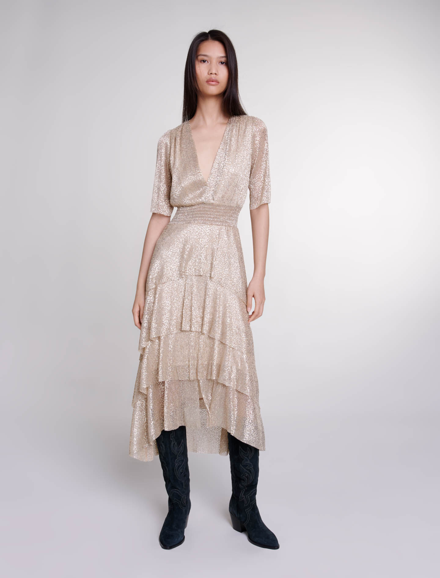 Robe scintillante a volants Denim Jeans pour femme Maje