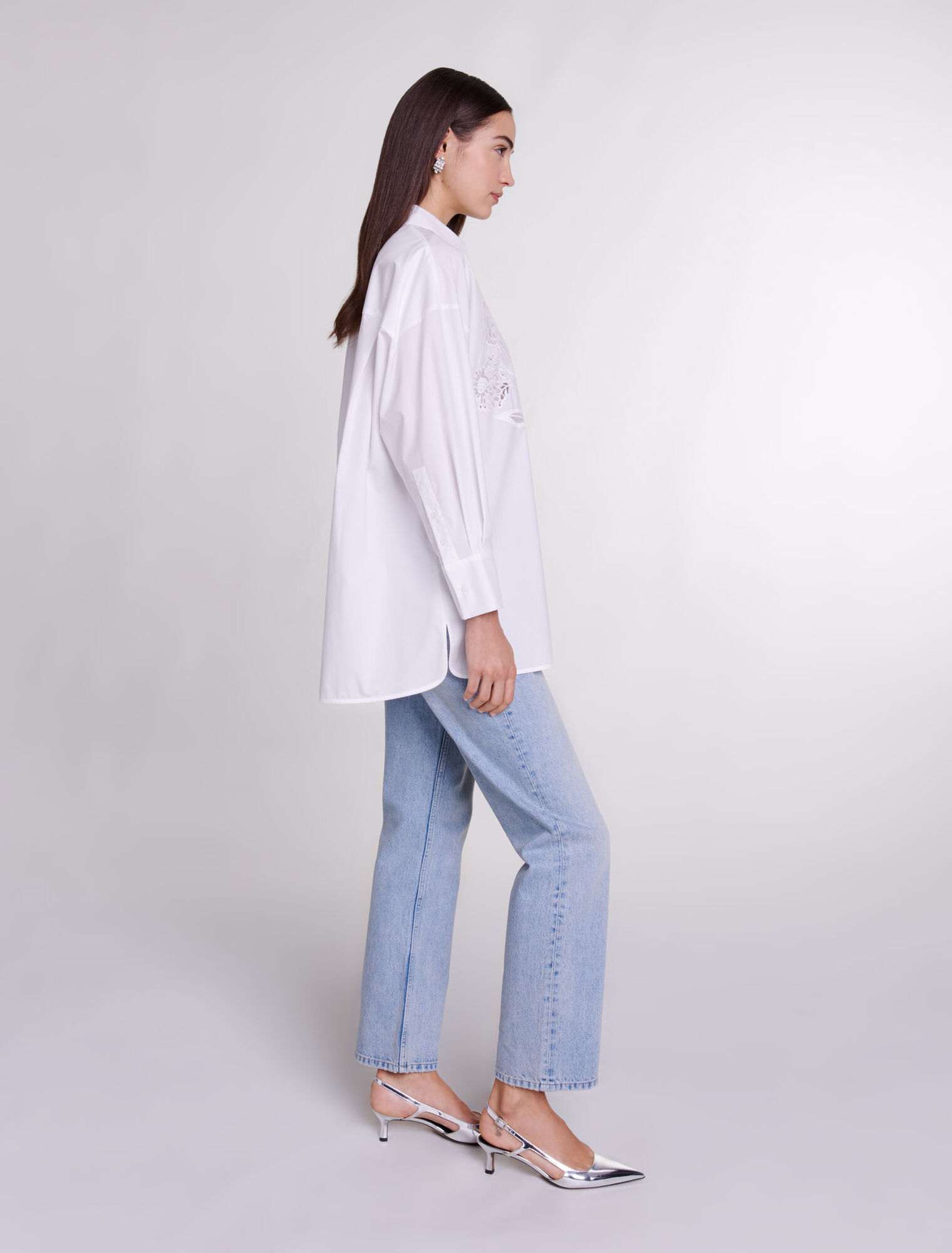 Crochet poplin shirt
