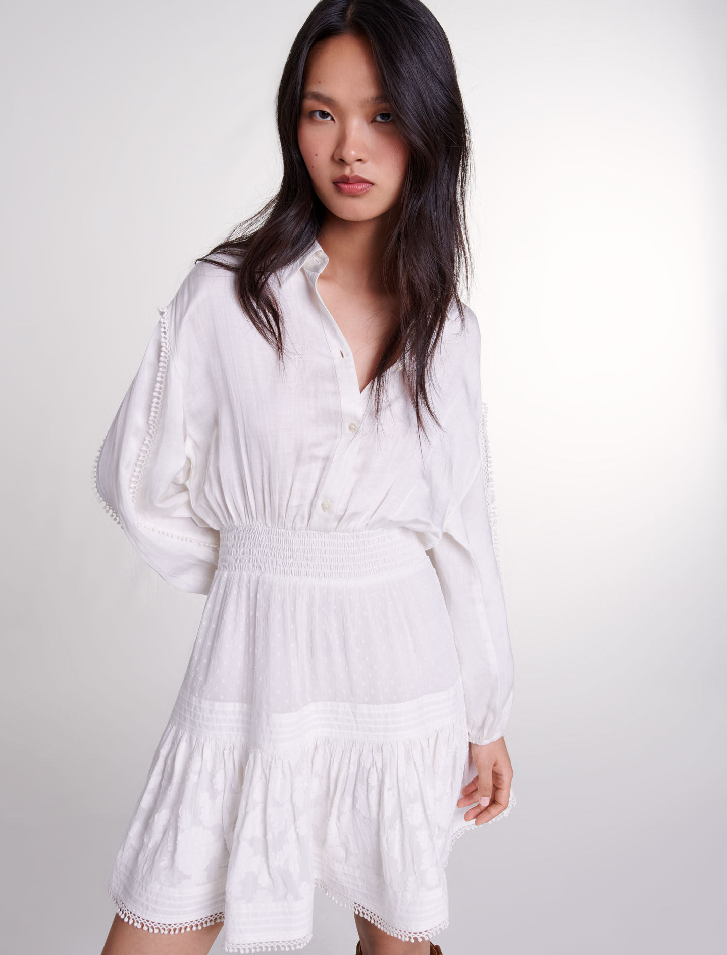 Short cotton patchwork dress White For Women | Maje