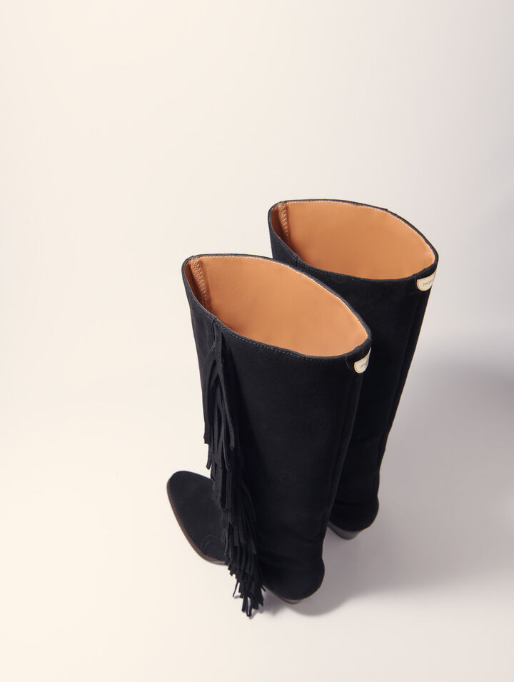 Bottes western en suède à franges