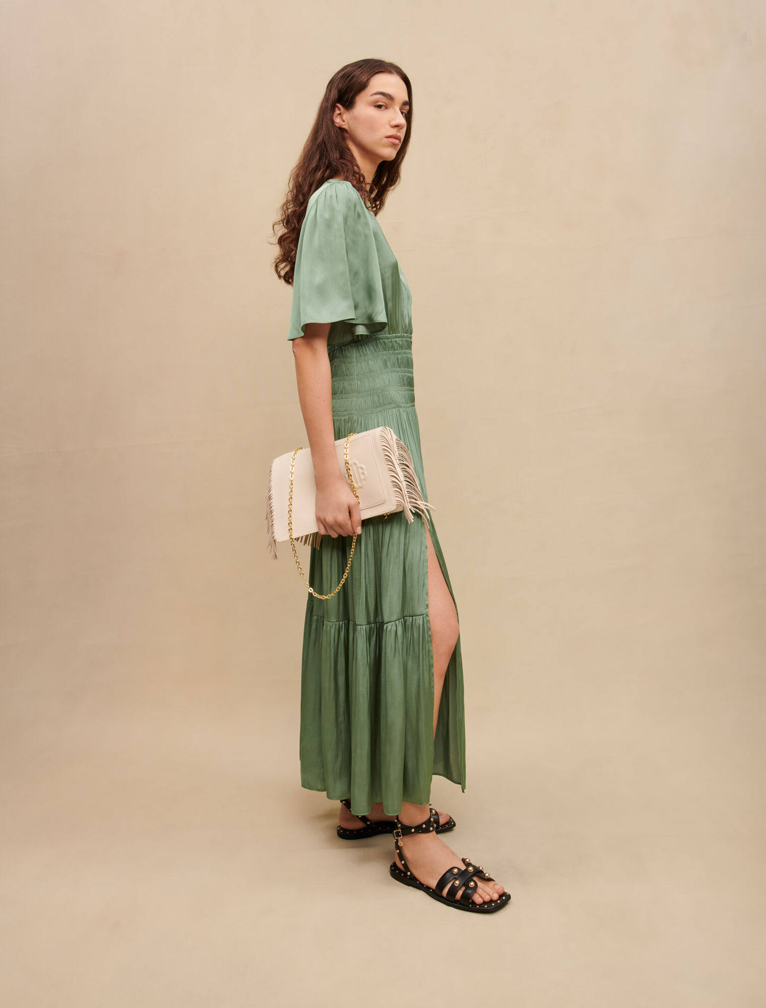 Robe longue satinée