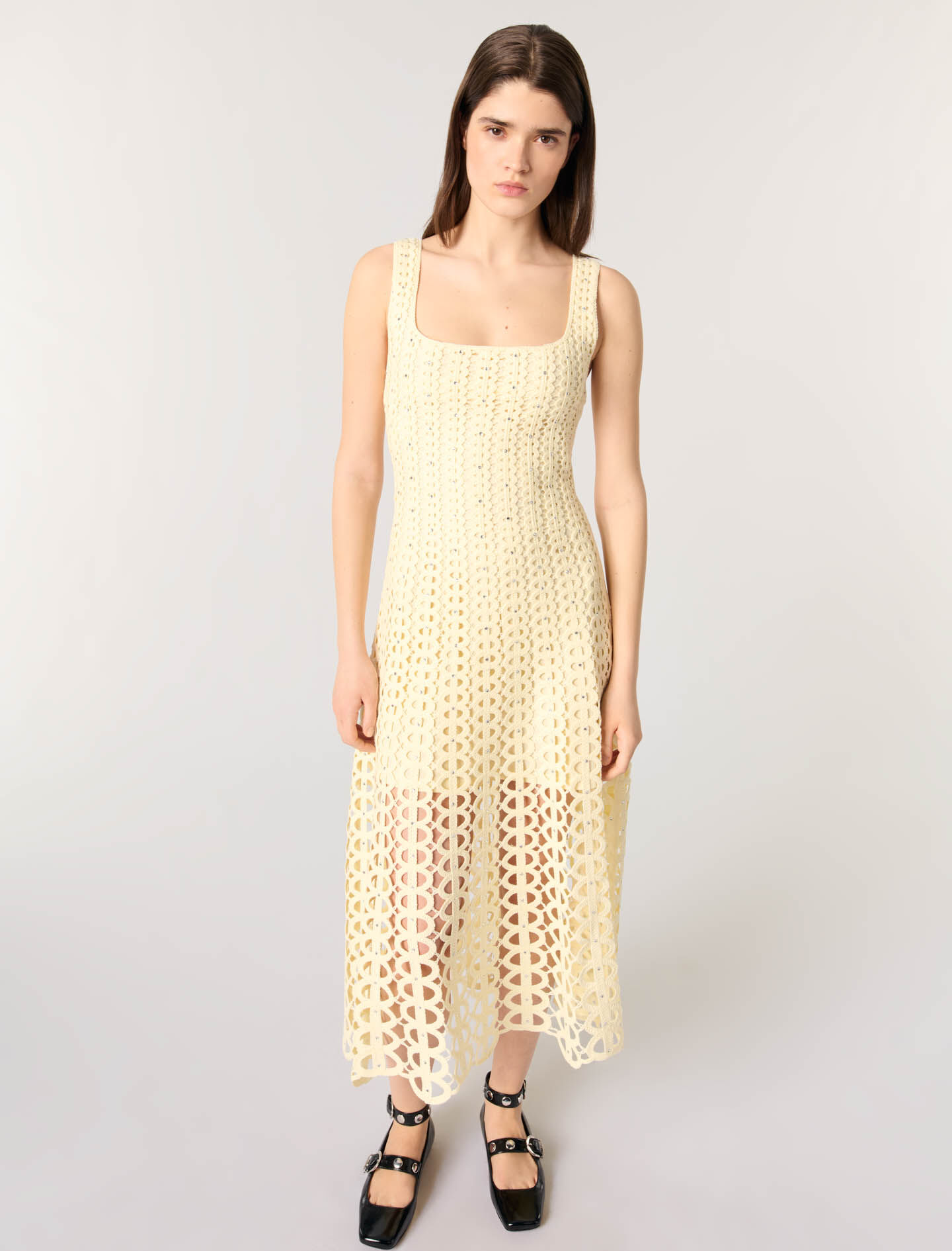 Rhinestone crochet maxi dress Yellow / Orange For Women | Maje
