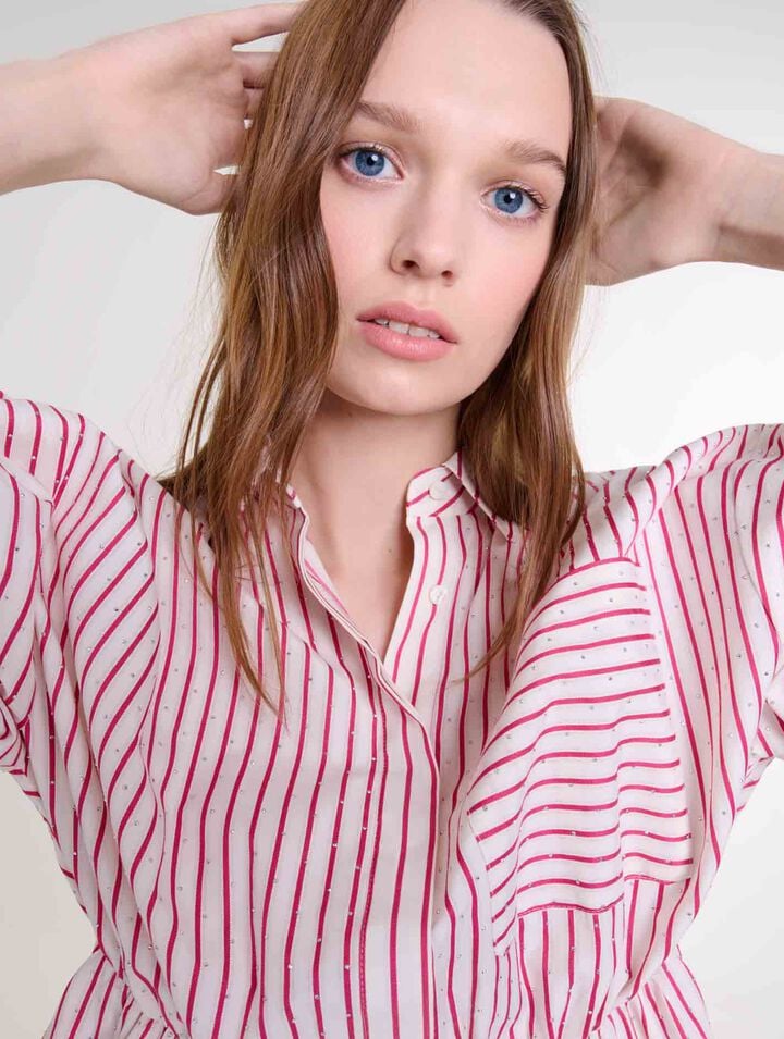 Robe longue à rayures et strass