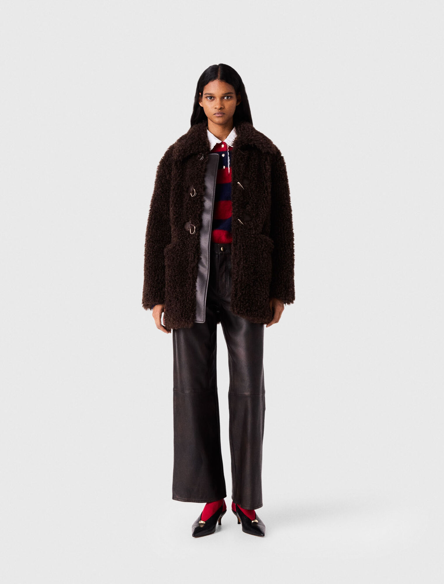 Mid-length faux fur coat