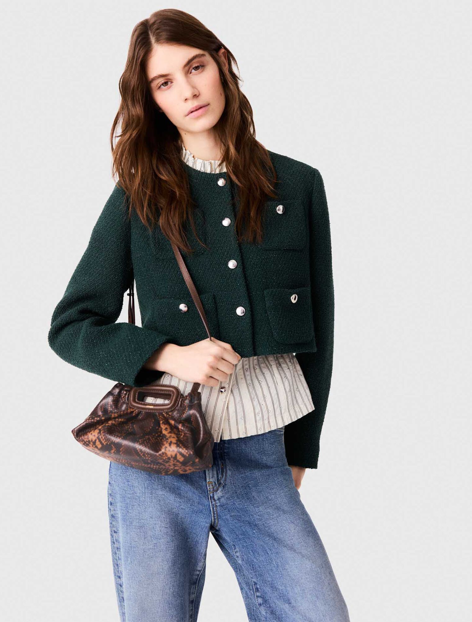 Tweed jacket with fringe trim