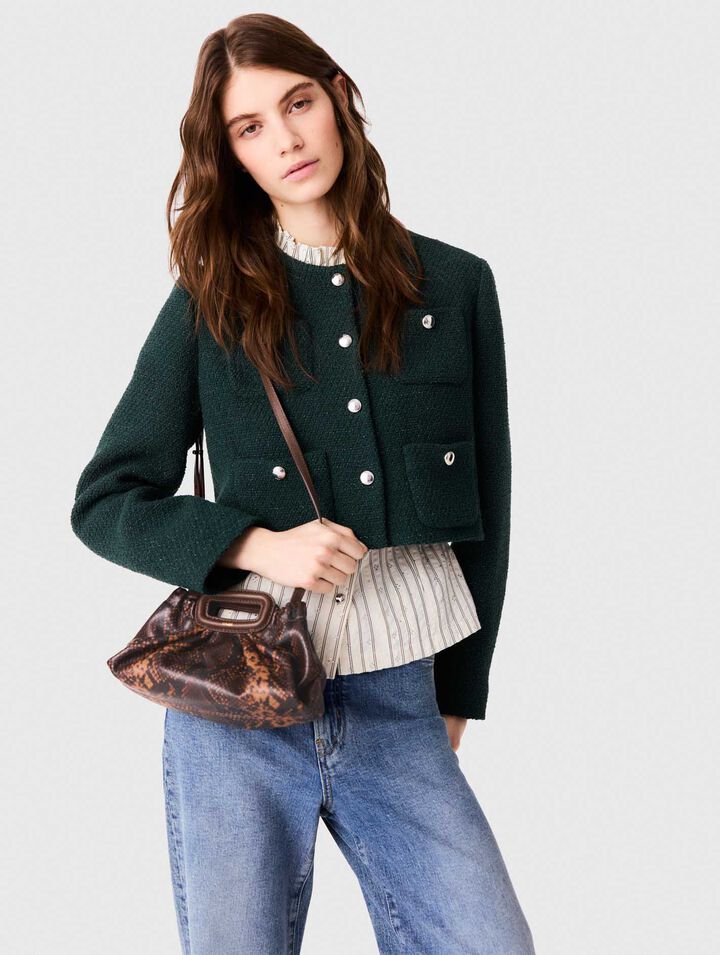 Tweed jacket with fringe trim