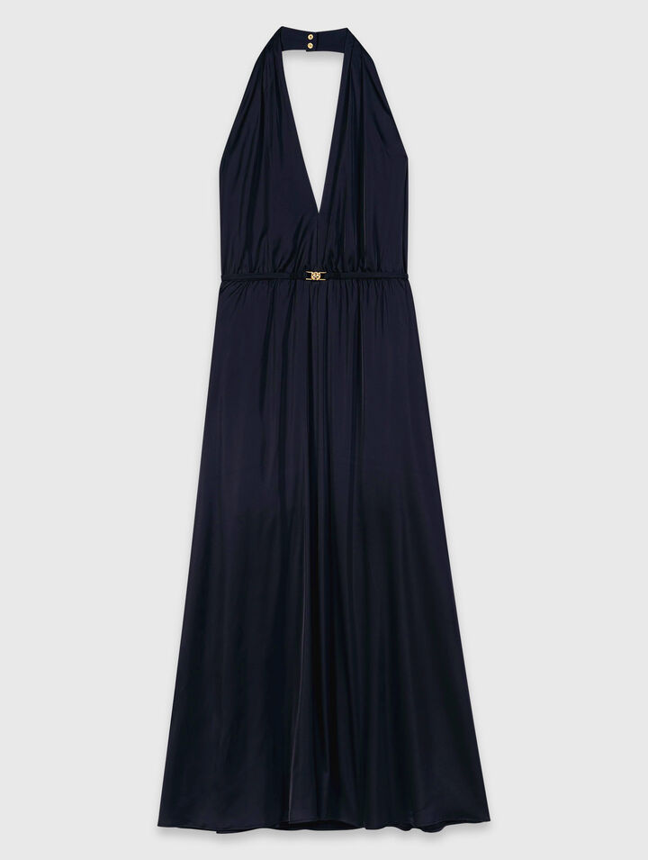 Robe longue pliss&eacute;e dos nu