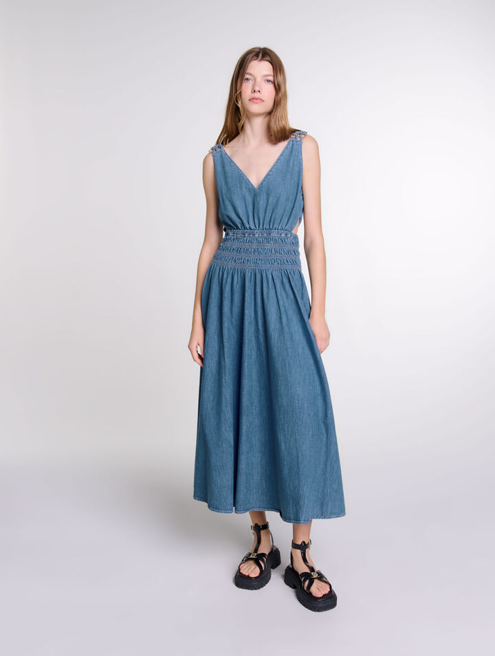 Robe longue ajourée en denim