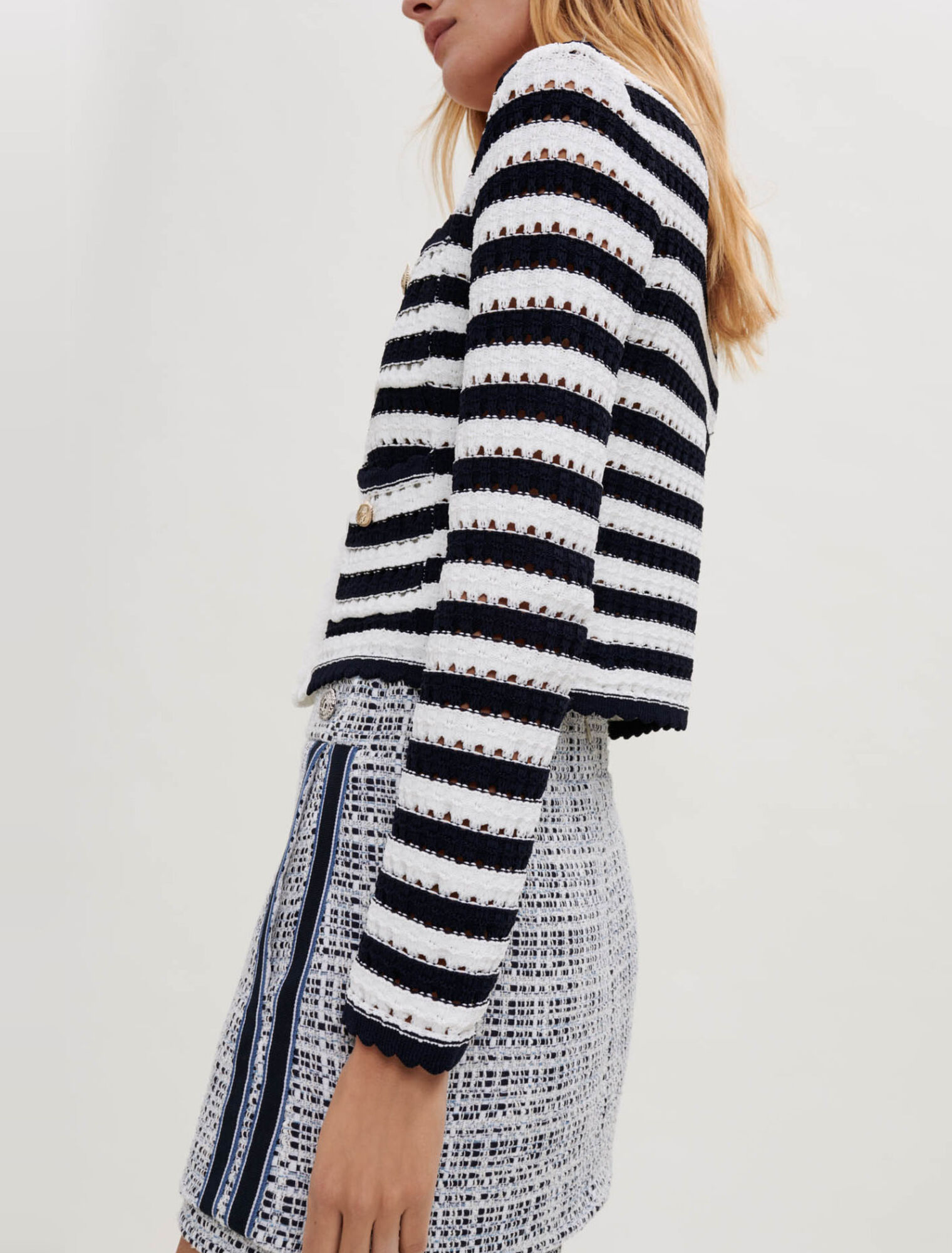 Cardigan effet crochet à rayures