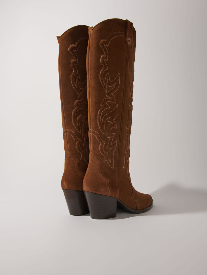 Bottes santiags en cuir suédé