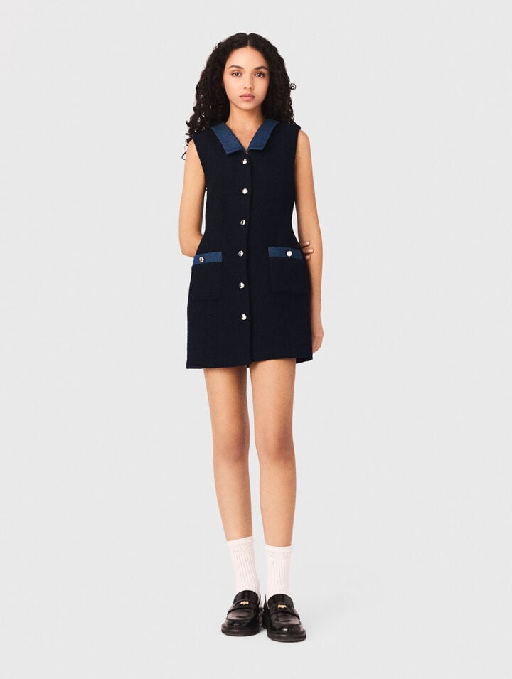 Tweed dress with denim details