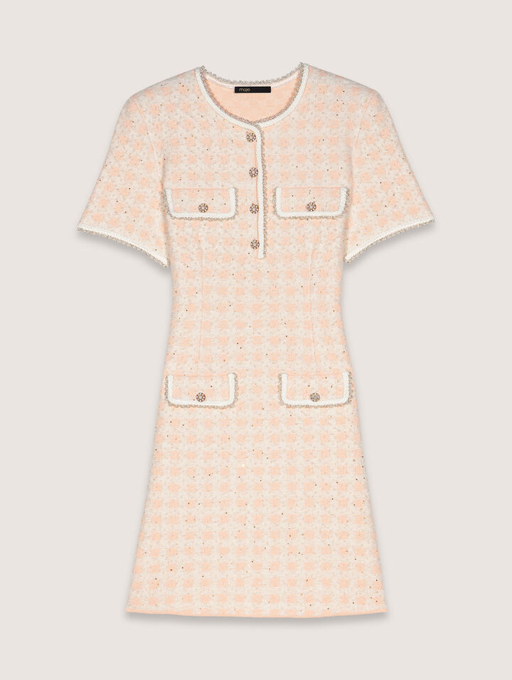 Tweed-effect knit mini dress