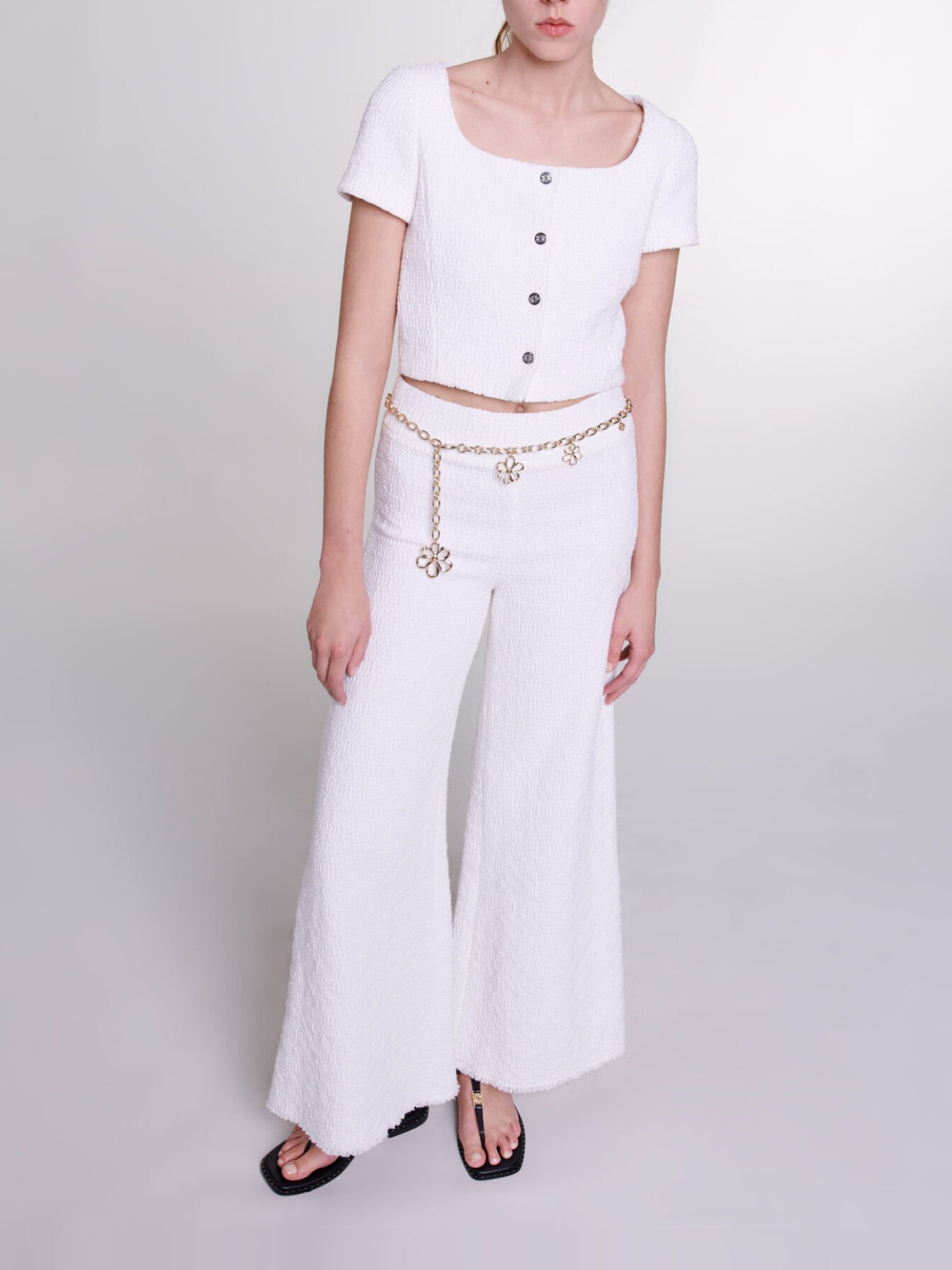 Wide-leg tweed trousers White For Women | Maje