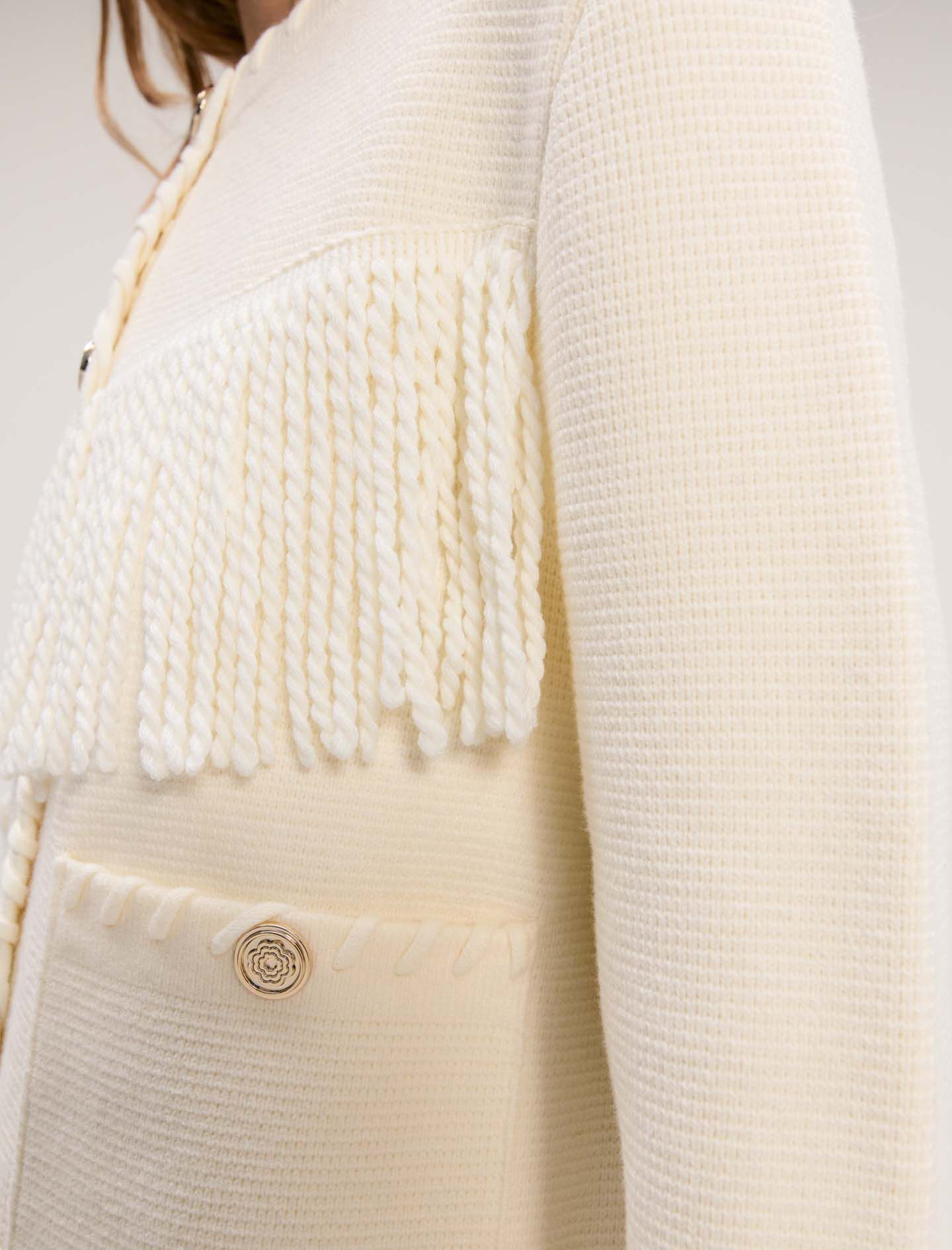 Fringed cardigan White For Women | Maje