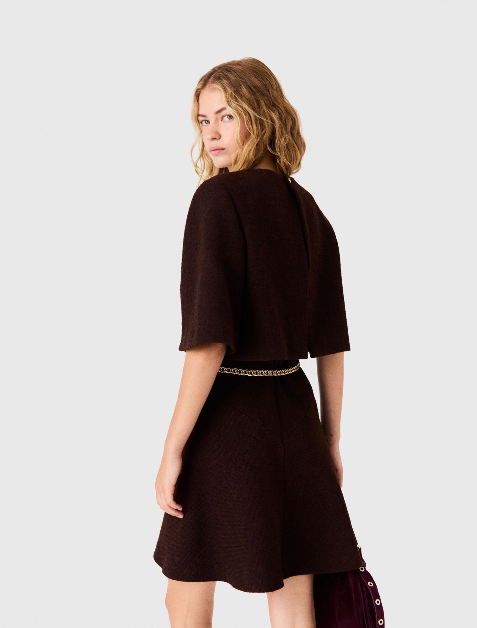 2-in-1 tweed cape dress
