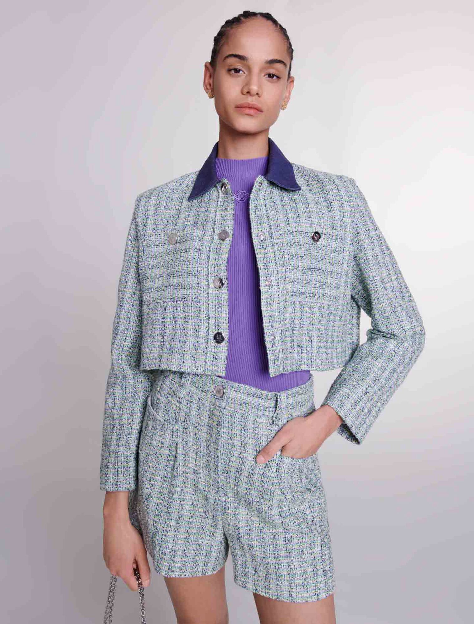 Veste courte en tweed contrasté