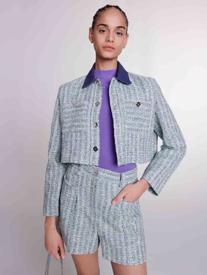 Veste courte en tweed contrasté