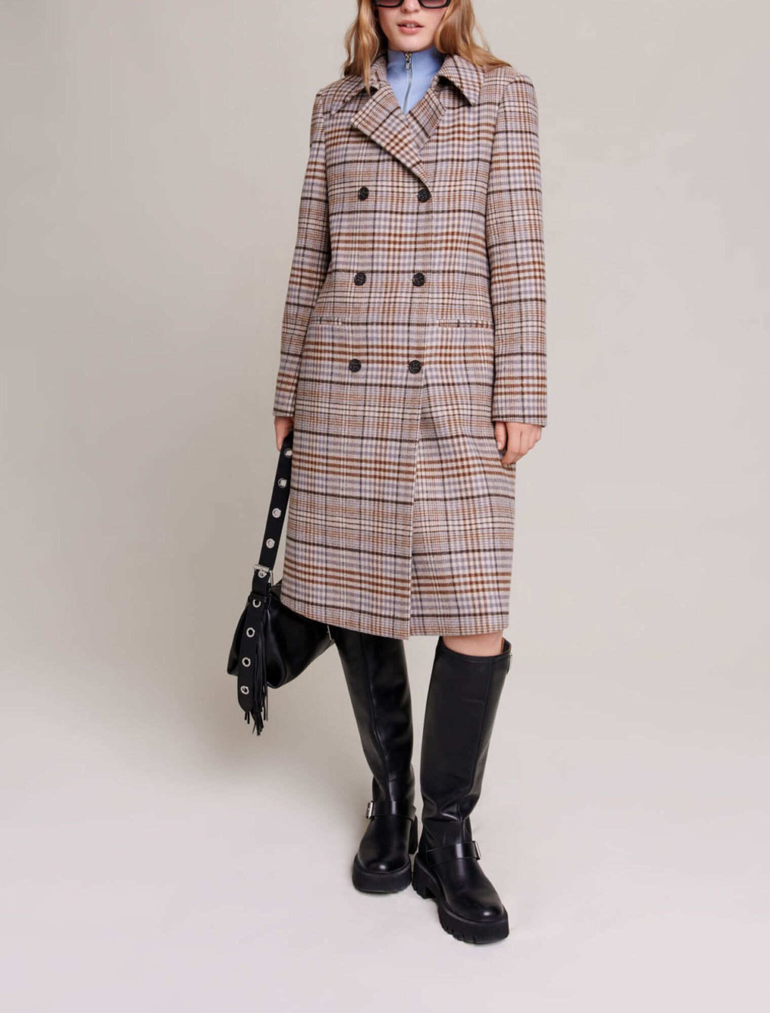 Long checked coat