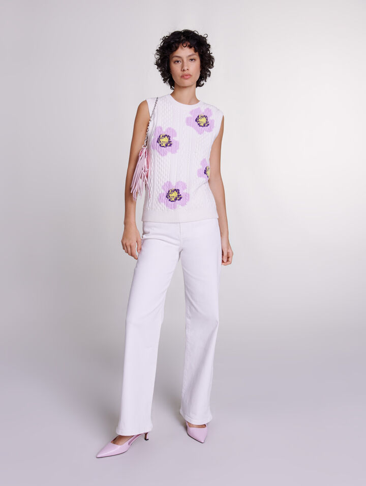 Pull sans manches orné de fleurs
