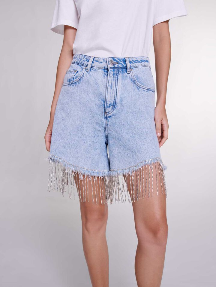 Short en denim à strass
