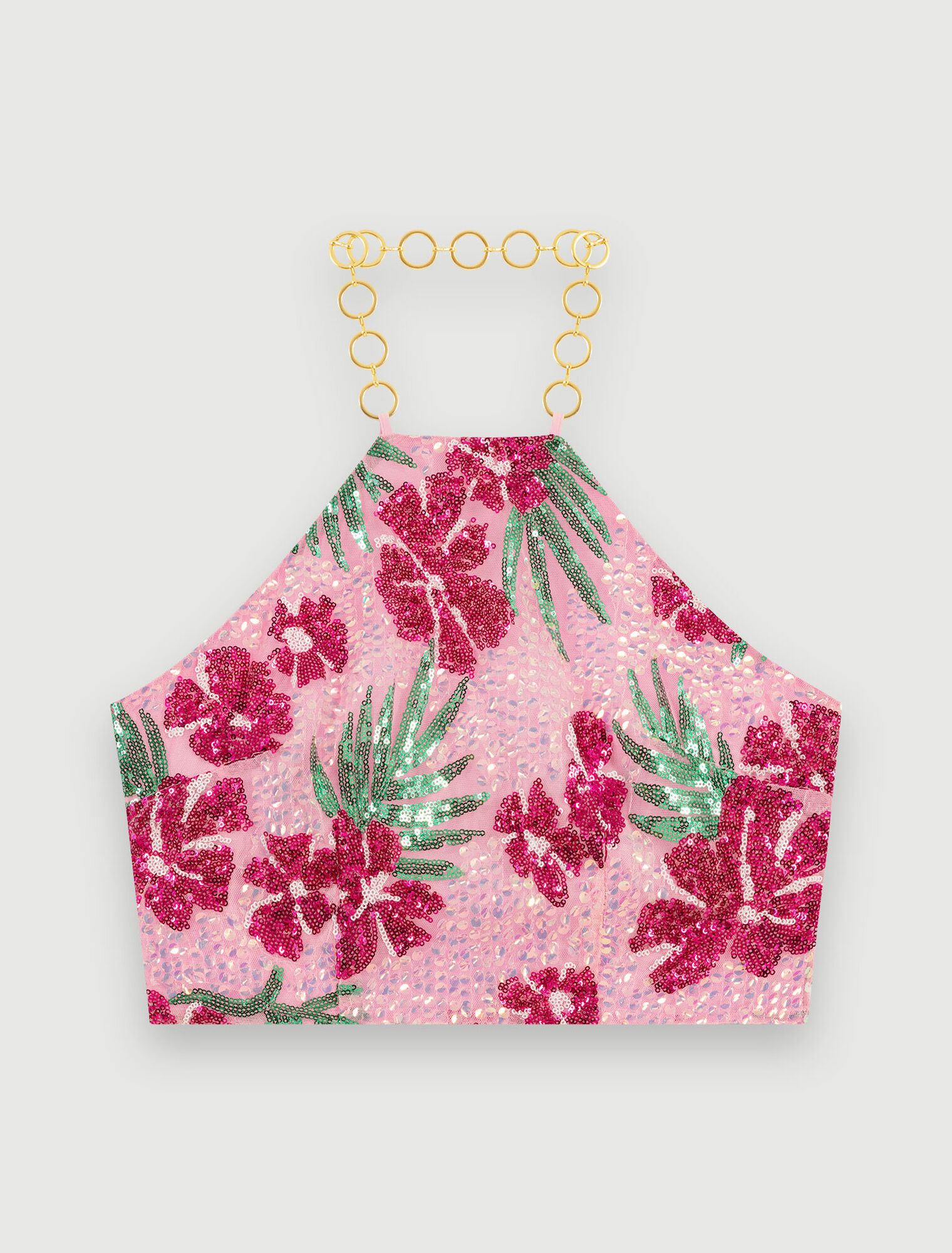 Top court à sequins hibiscus