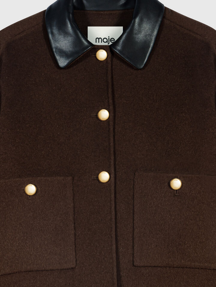 Veste courte en laine et dos pliss&eacute;