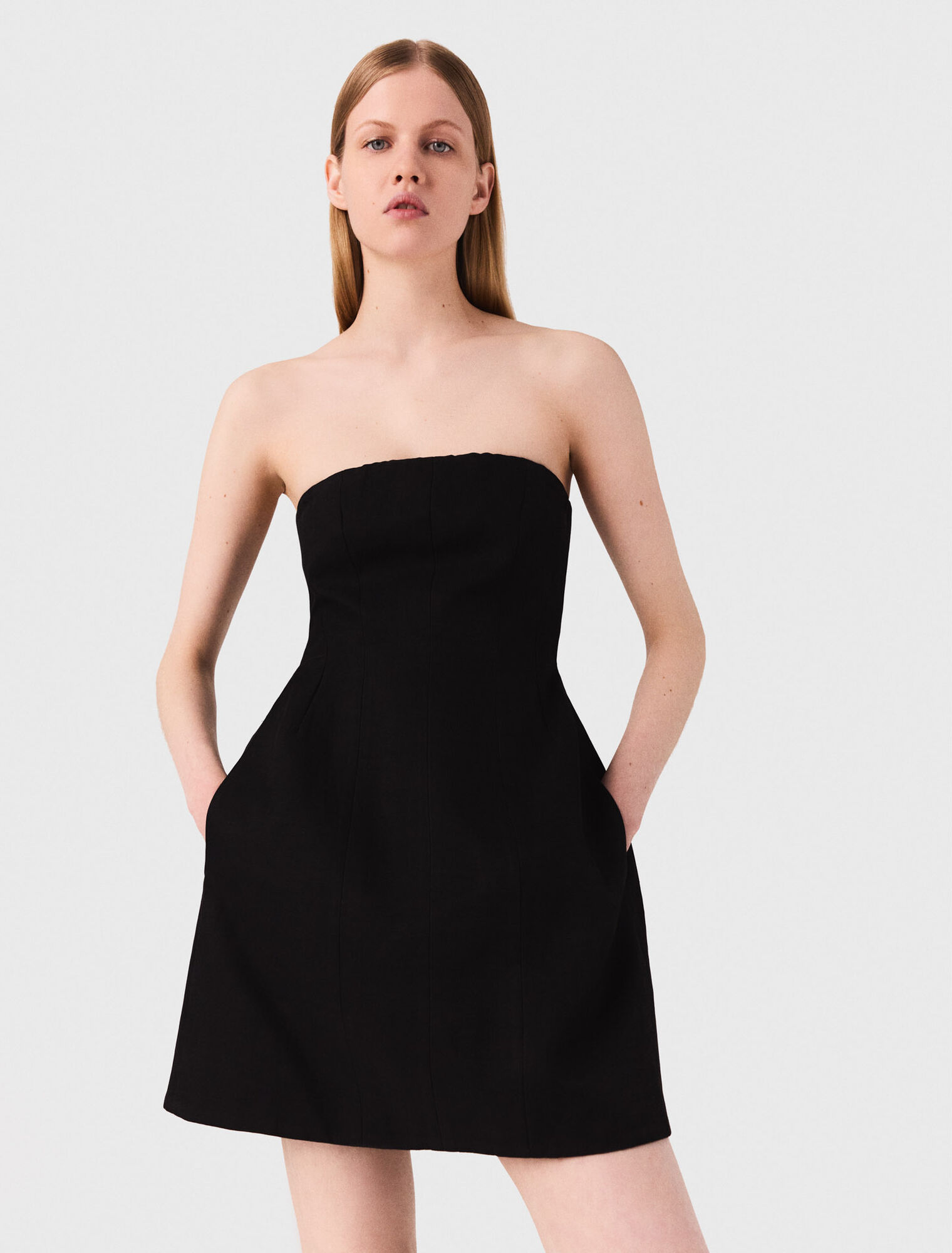 Mini strapless linen dress