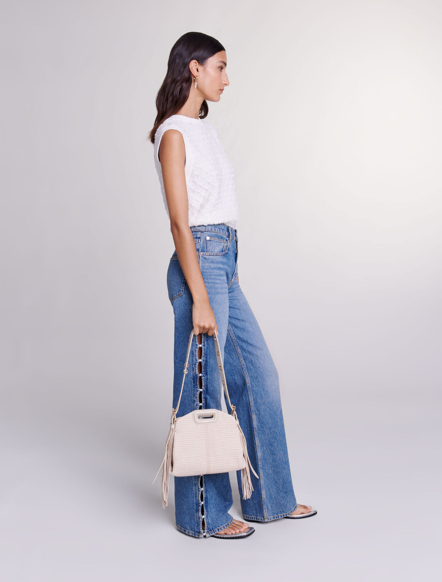 Jeans droit ajouré et perlé