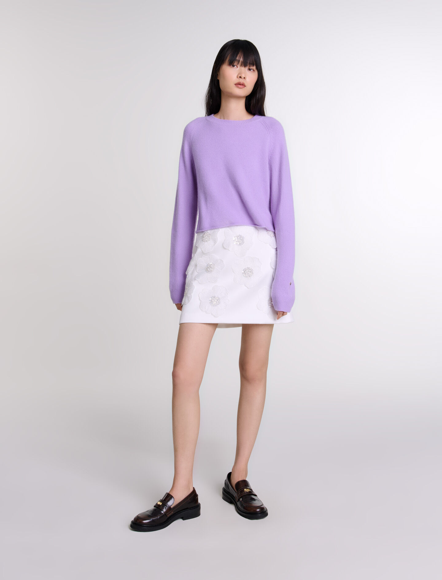 Pull court en cachemire violet pour femme Maje