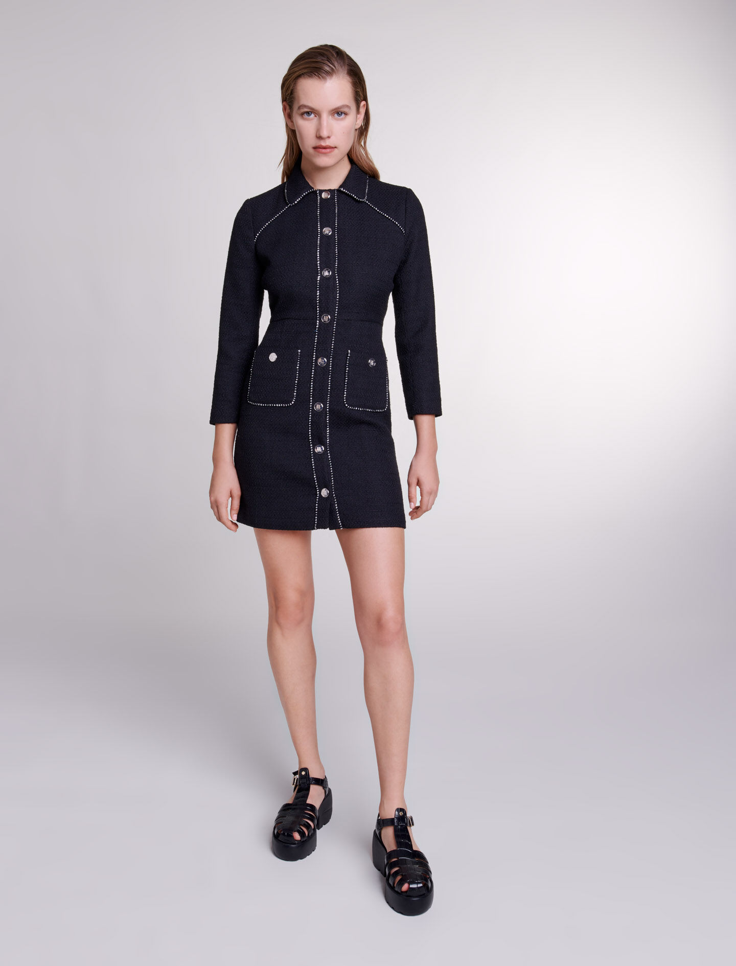 Short tweed dress Black Gray For Women Maje