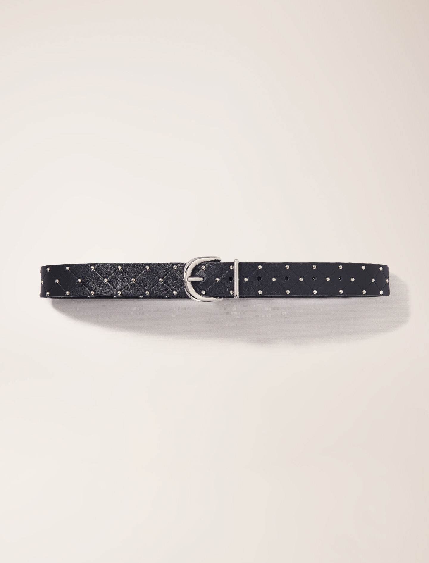 Ceinture en cuir matelasse gris noir pour femme Maje
